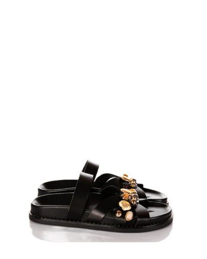 Дамски черни кожени чехли CARYATIS