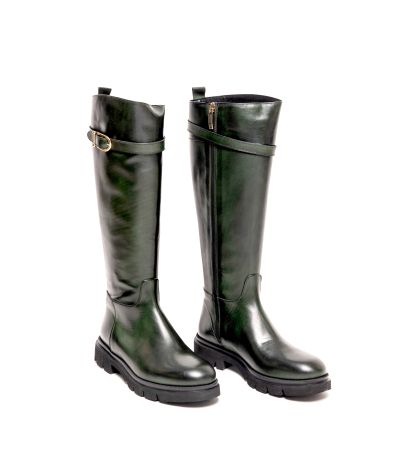 Дамски тъмнозелени кожени ботуши GIANNI CRASTO