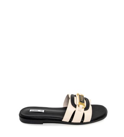 Дамски черни кожени чехли FERRE