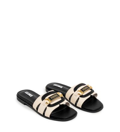 Дамски черни кожени чехли FERRE