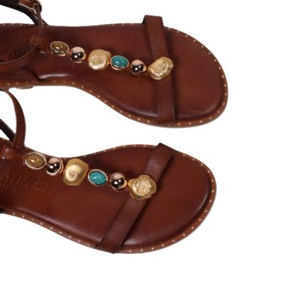 Дамски кафяви кожени сандали CARYATIS